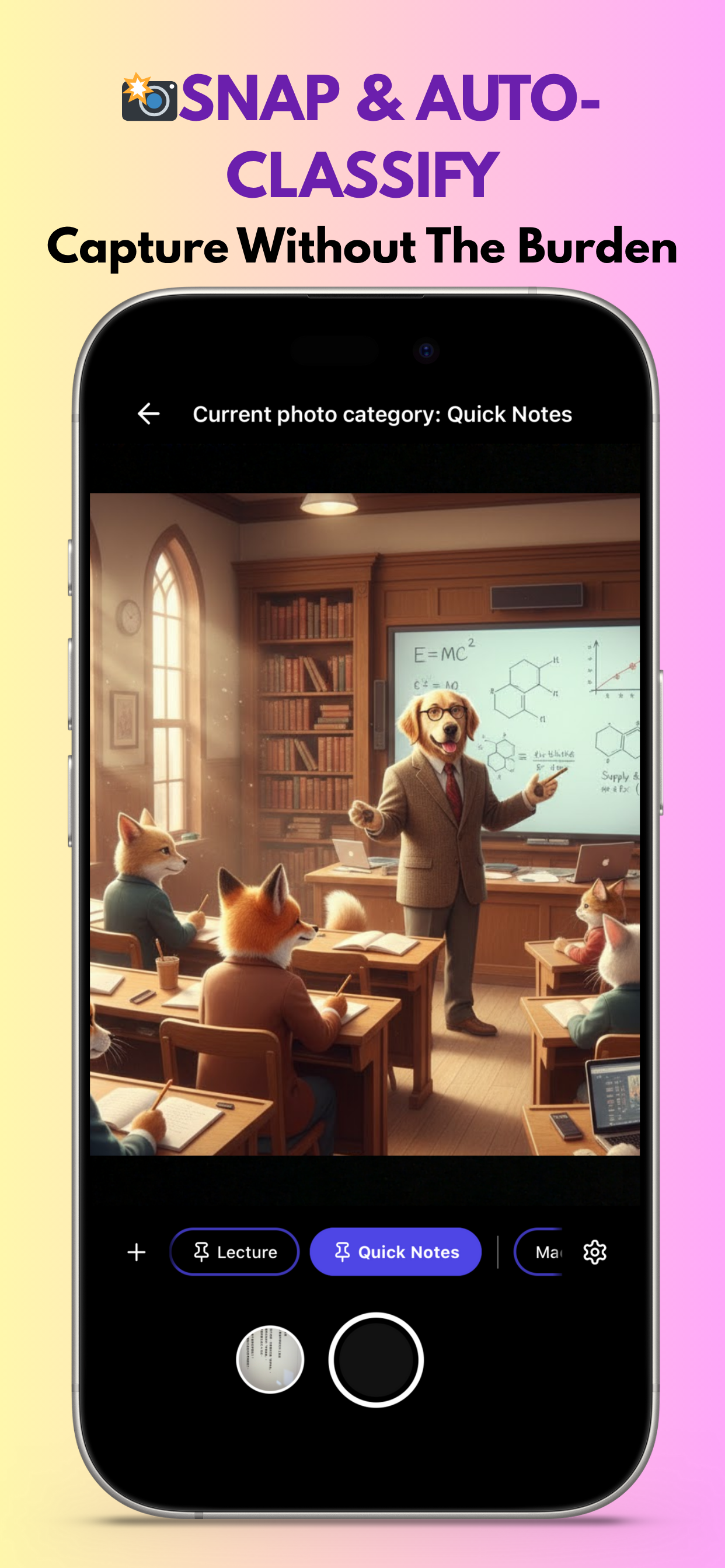 ClassMory Instant Photo Classification Feature - Capture class notes and meeting whiteboards on the fly